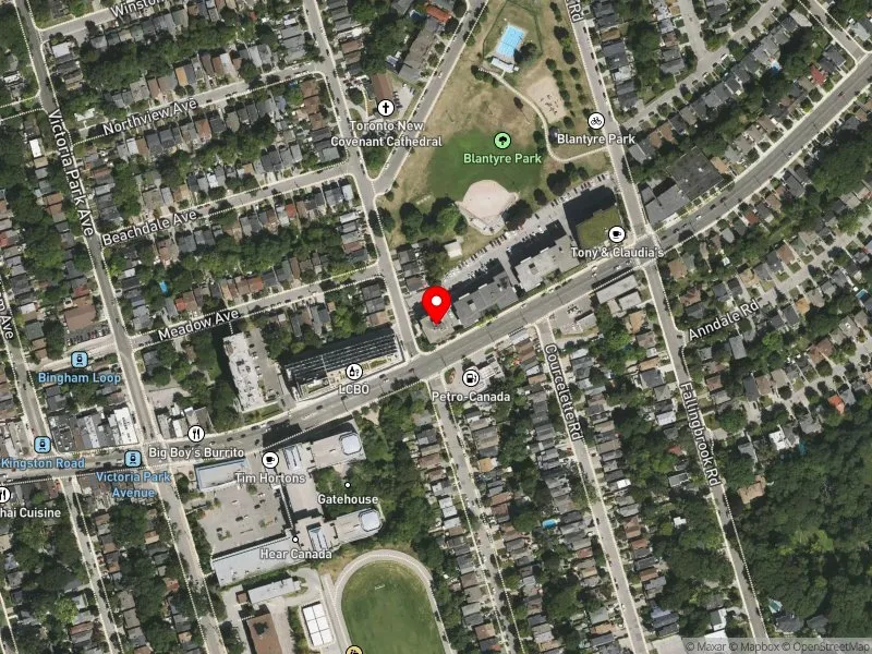 RentSafeTO apartment evaluation satellite view of 1140 KINGSTON RD in Scarborough Southwest, Toronto
