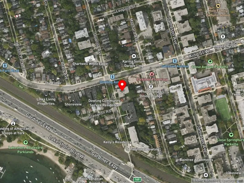 RentSafeTO apartment evaluation satellite view of 115 DOWLING AVE in Parkdale-High Park, Toronto