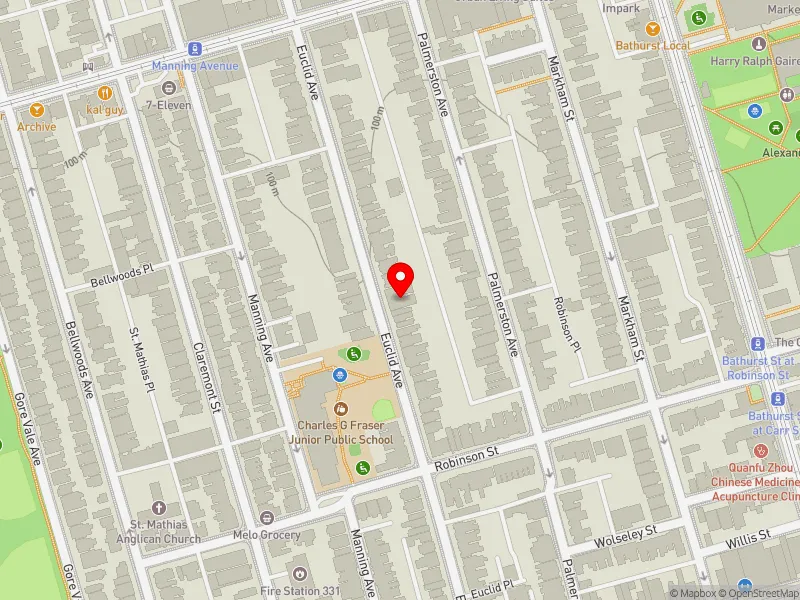 RentSafeTO apartment evaluation map view of 115 EUCLID AVE in Spadina-Fort York, Toronto