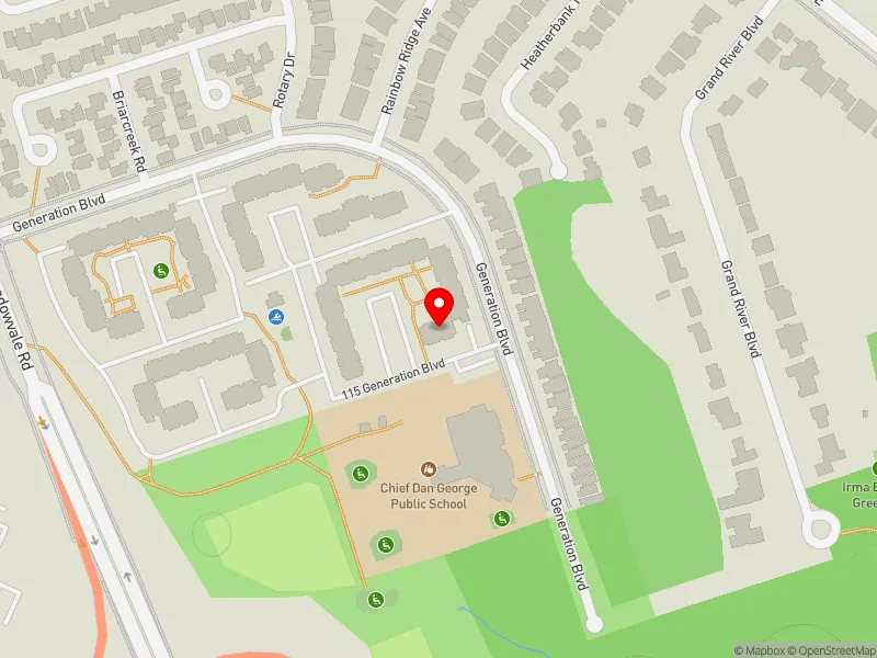 RentSafeTO apartment evaluation map view of 115 GENERATION BLVD in Scarborough-Rouge Park, Toronto