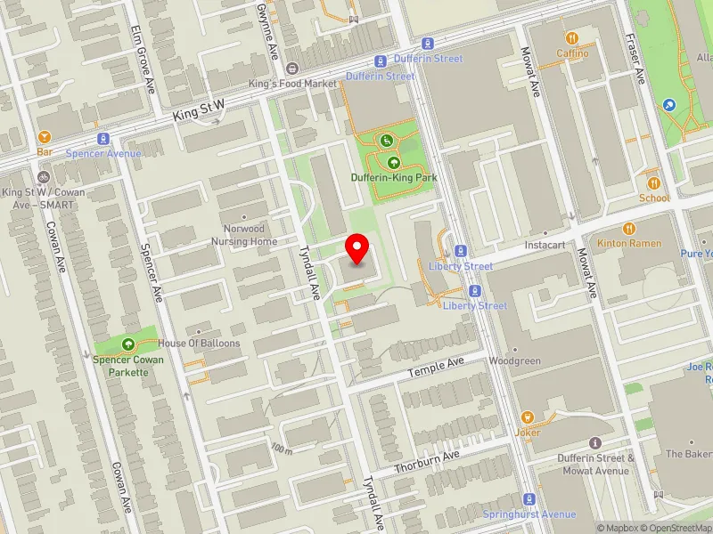 RentSafeTO apartment evaluation map view of 115 TYNDALL AVE in Parkdale-High Park, Toronto