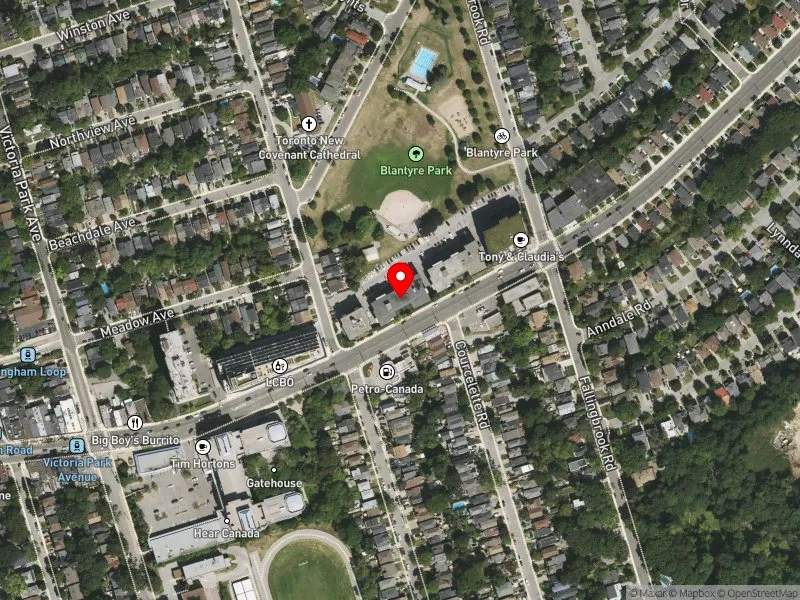 RentSafeTO apartment evaluation satellite view of 1150 KINGSTON RD in Scarborough Southwest, Toronto