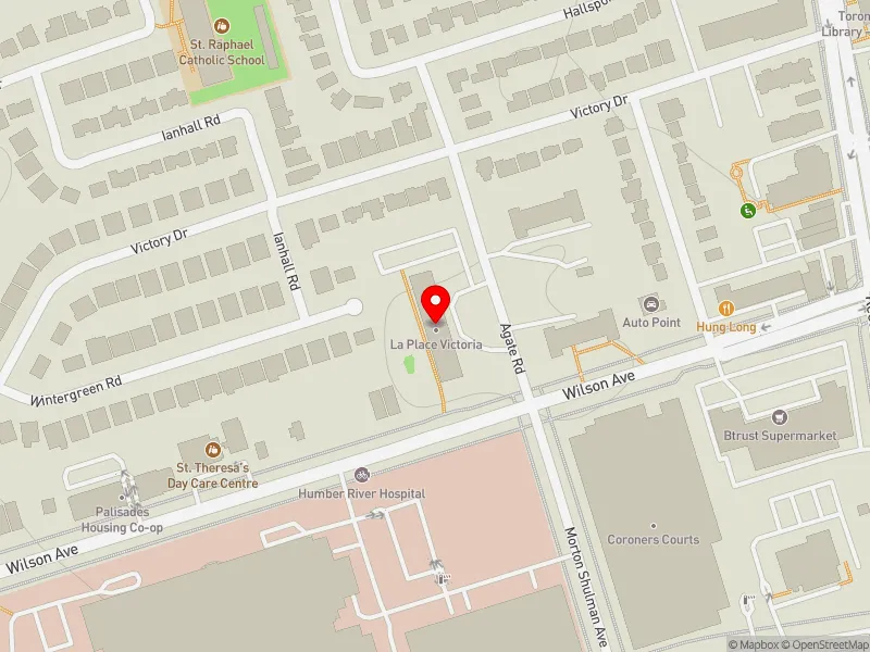 RentSafeTO apartment evaluation map view of 1154 WILSON AVE in York Centre, Toronto