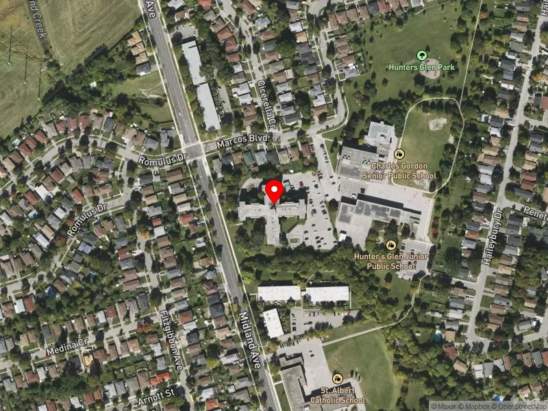 RentSafeTO apartment evaluation satellite view of 1155 MIDLAND AVE in Scarborough Centre, Toronto