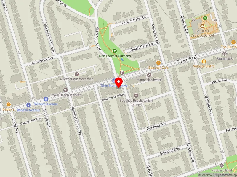 RentSafeTO apartment evaluation map view of 116 GLEN MANOR DR in Beaches-East York, Toronto