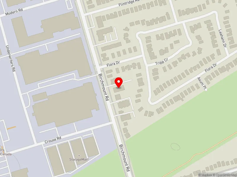 RentSafeTO apartment evaluation map view of 1165 BIRCHMOUNT RD in Scarborough Centre, Toronto