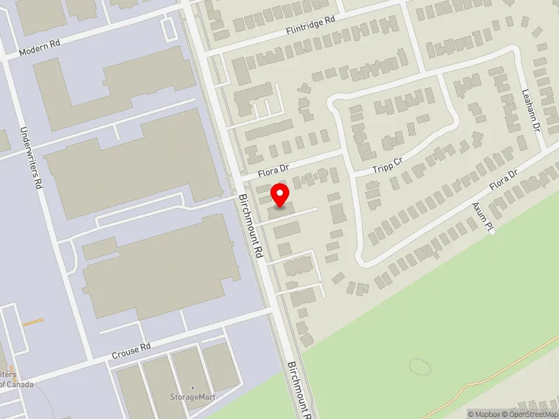 RentSafeTO apartment evaluation map view of 1169 BIRCHMOUNT RD in Scarborough Centre, Toronto