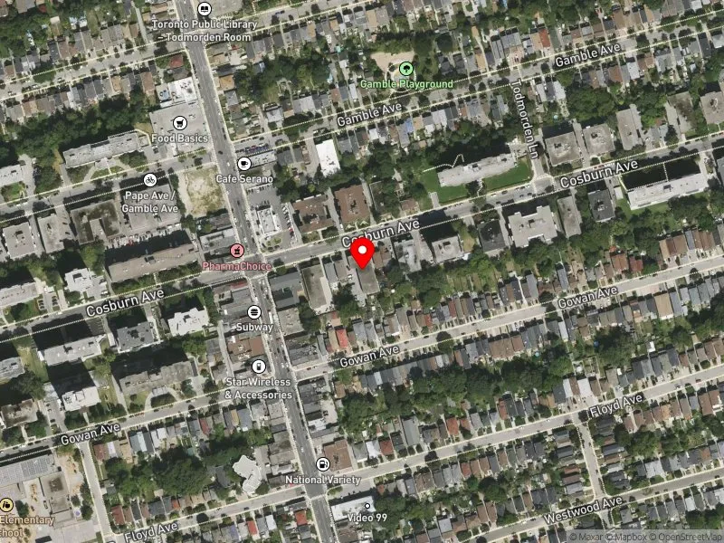 RentSafeTO apartment evaluation satellite view of 117 COSBURN AVE in Toronto-Danforth, Toronto