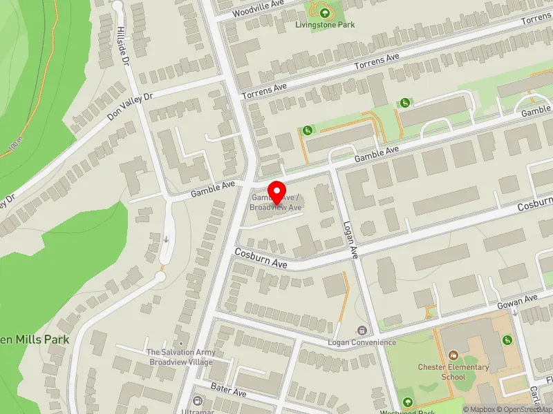 RentSafeTO apartment evaluation map view of 1175 BROADVIEW AVE in Toronto-Danforth, Toronto