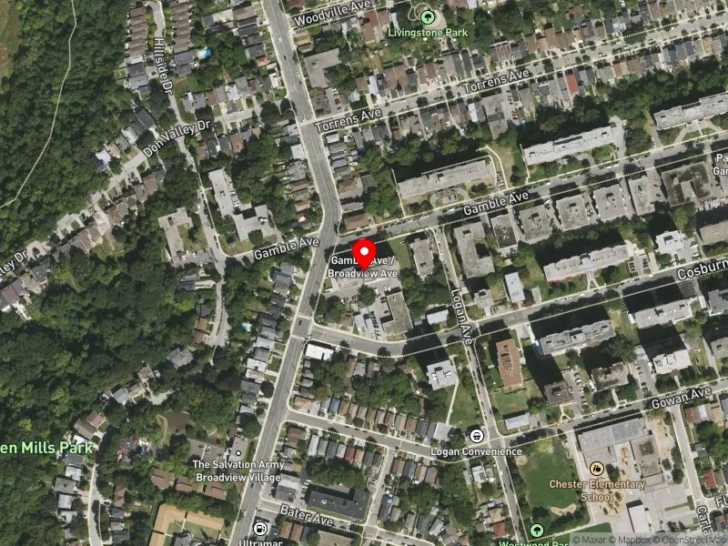 RentSafeTO apartment evaluation satellite view of 1175 BROADVIEW AVE in Toronto-Danforth, Toronto
