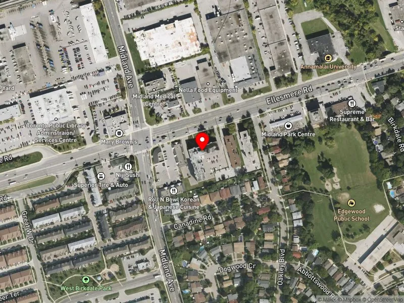 RentSafeTO apartment evaluation satellite view of 1175 ELLESMERE RD in Scarborough Centre, Toronto