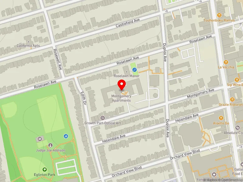 RentSafeTO apartment evaluation map view of 118 MONTGOMERY AVE in Eglinton-Lawrence, Toronto
