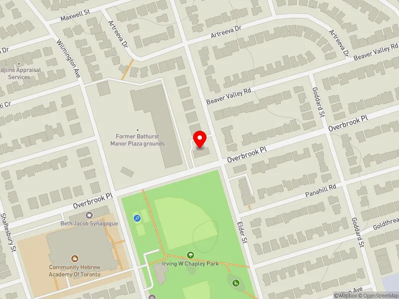 RentSafeTO apartment evaluation map view of 118 OVERBROOK PL in York Centre, Toronto