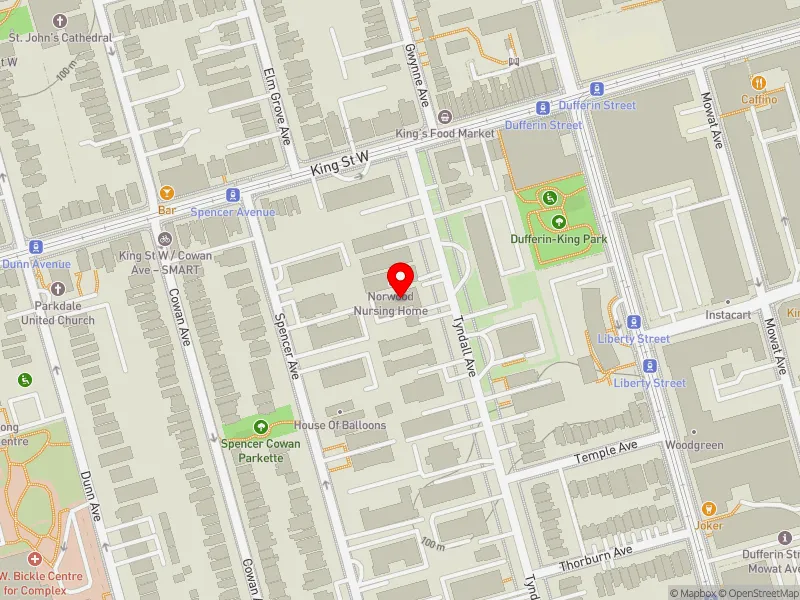 RentSafeTO apartment evaluation map view of 118 TYNDALL AVE in Parkdale-High Park, Toronto