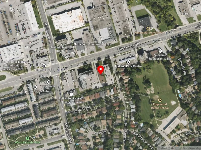 RentSafeTO apartment evaluation satellite view of 1181 ELLESMERE RD in Scarborough Centre, Toronto
