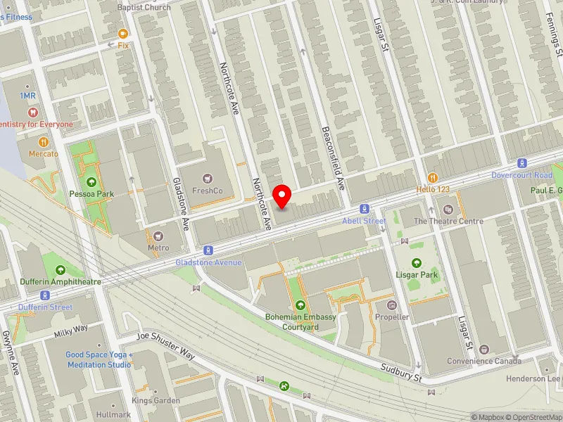 RentSafeTO apartment evaluation map view of 1182 QUEEN ST W in Davenport, Toronto