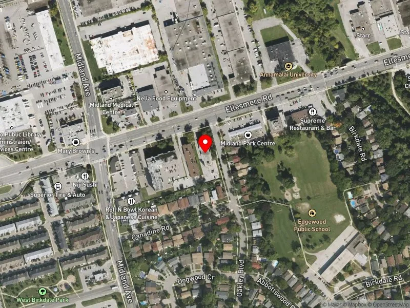 RentSafeTO apartment evaluation satellite view of 1191 ELLESMERE RD in Scarborough Centre, Toronto