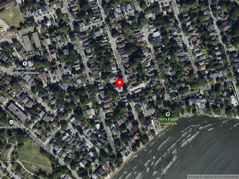RentSafeTO apartment evaluation satellite view of 12-14 THIRTY NINTH ST in Etobicoke-Lakeshore, Toronto