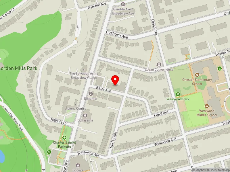 RentSafeTO apartment evaluation map view of 12 BATER AVE in Toronto-Danforth, Toronto