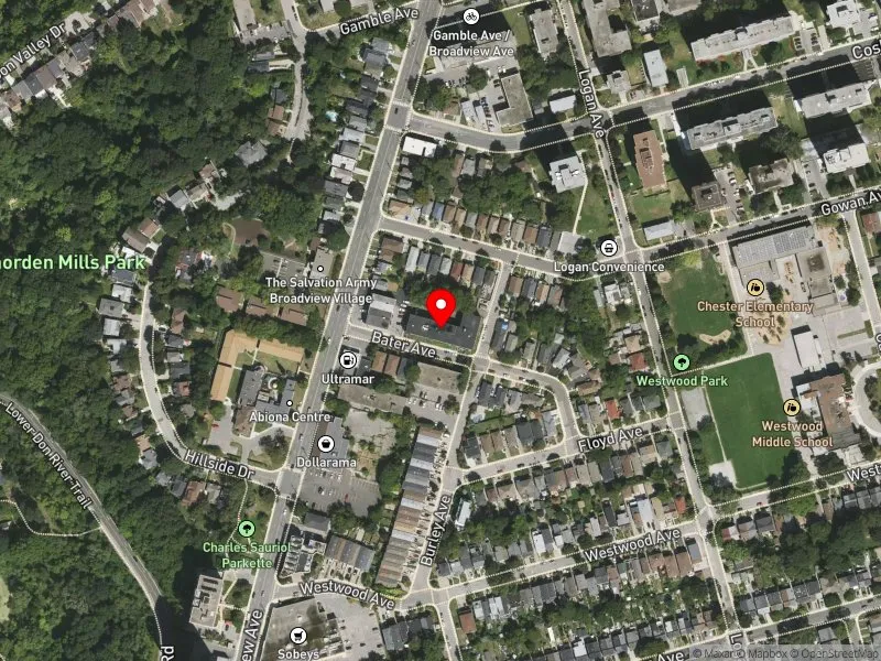 RentSafeTO apartment evaluation satellite view of 12 BATER AVE in Toronto-Danforth, Toronto