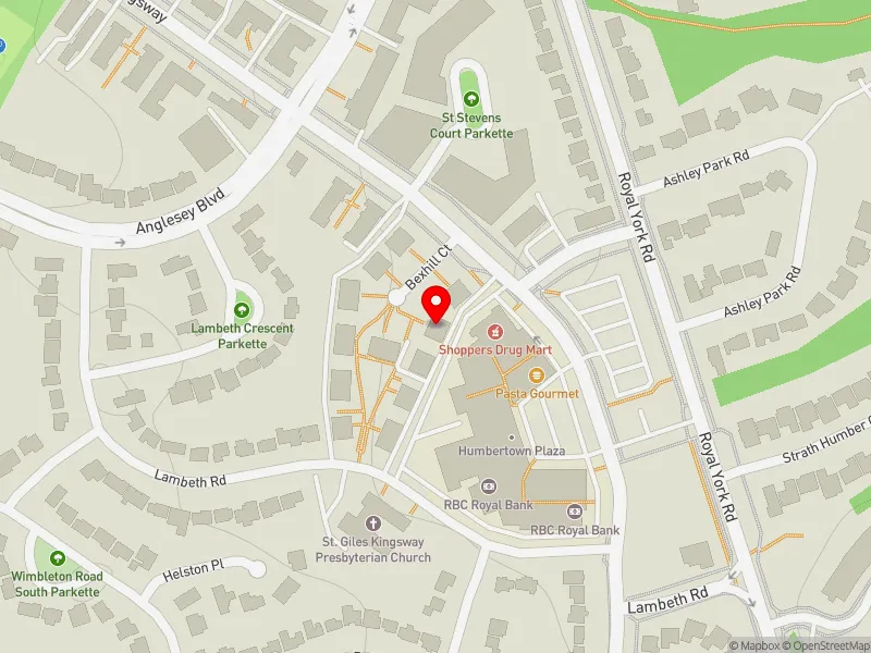 RentSafeTO apartment evaluation map view of 12 BEXHILL CRT in Etobicoke Centre, Toronto