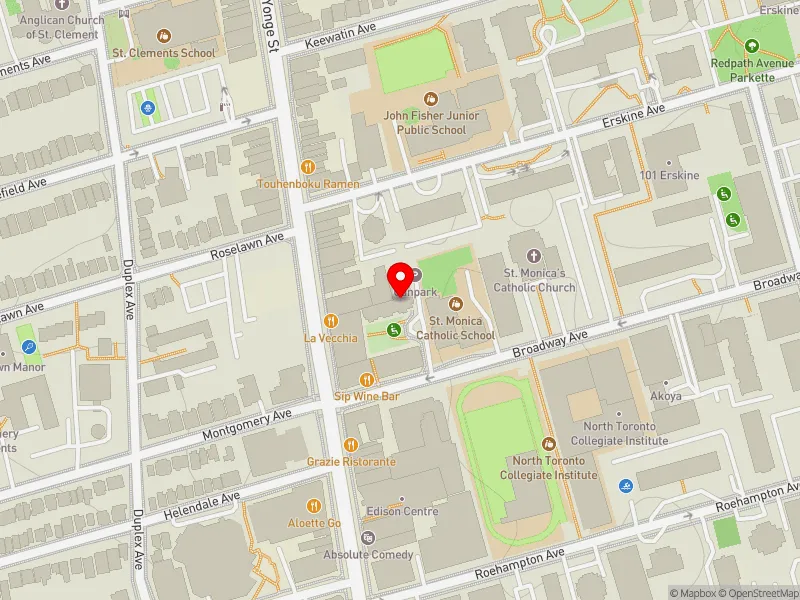 RentSafeTO apartment evaluation map view of 12 BROADWAY AVE in Don Valley West, Toronto