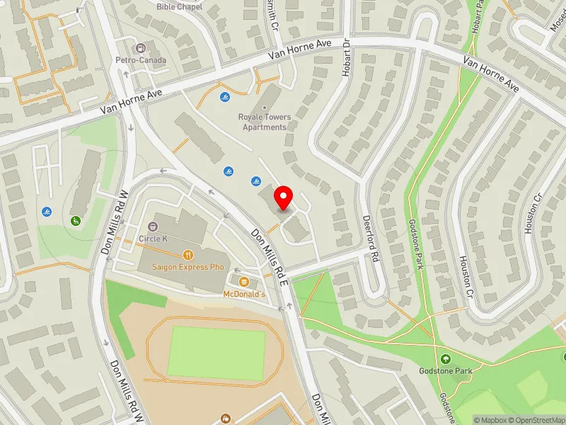 RentSafeTO apartment evaluation map view of 12 DEERFORD RD in Don Valley North, Toronto