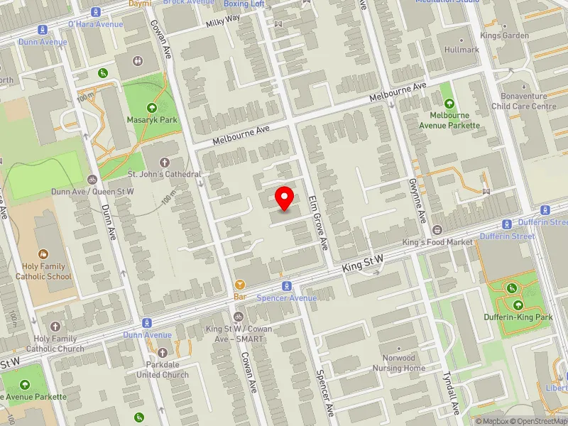RentSafeTO apartment evaluation map view of 12 ELM GROVE AVE in Parkdale-High Park, Toronto