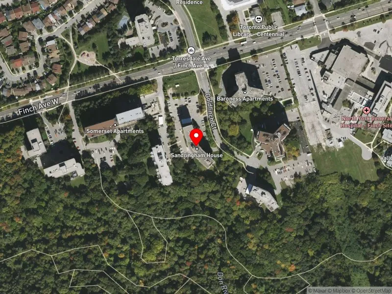 RentSafeTO apartment evaluation satellite view of 12 GOLDFINCH CRT in York Centre, Toronto