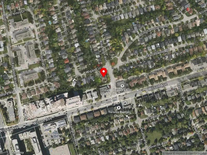 RentSafeTO apartment evaluation satellite view of 12 KING HIGH AVE in York Centre, Toronto