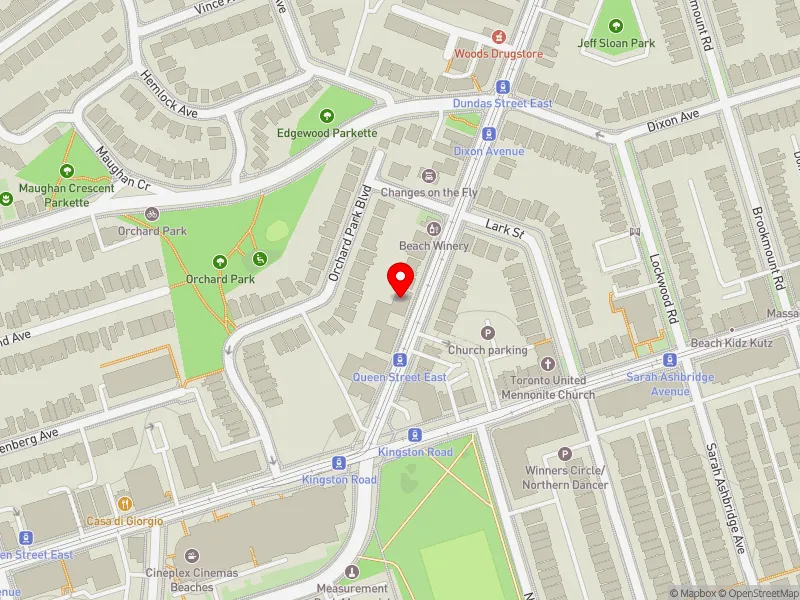 RentSafeTO apartment evaluation map view of 12 KINGSTON RD in Beaches-East York, Toronto