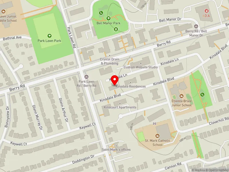 RentSafeTO apartment evaluation map view of 12 KINSDALE BLVD in Etobicoke-Lakeshore, Toronto