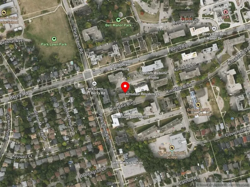 RentSafeTO apartment evaluation satellite view of 12 KINSDALE BLVD in Etobicoke-Lakeshore, Toronto