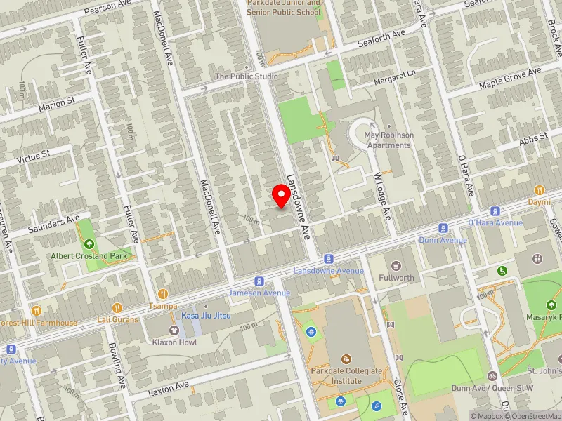 RentSafeTO apartment evaluation map view of 12 LANSDOWNE AVE in Parkdale-High Park, Toronto