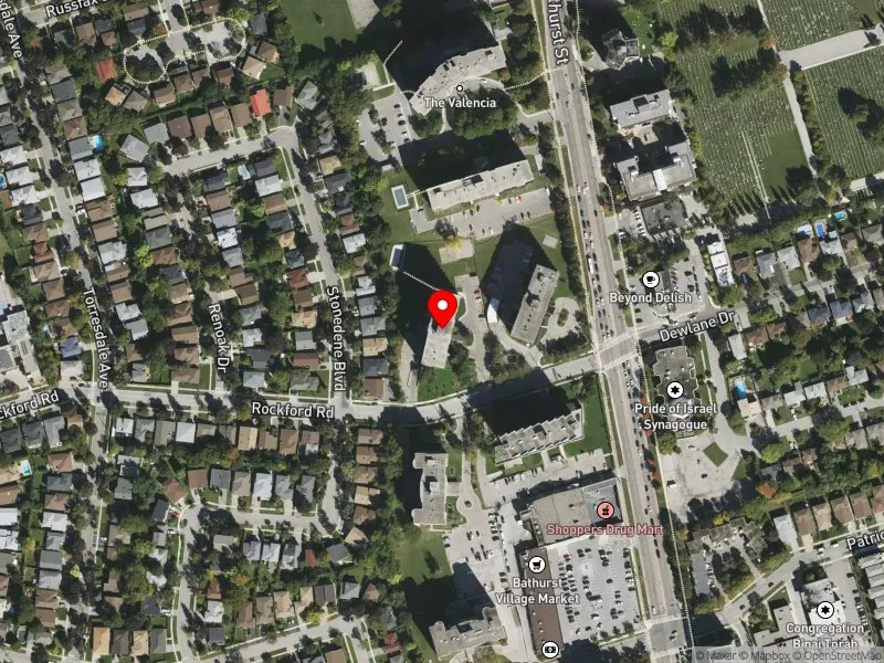 RentSafeTO apartment evaluation satellite view of 12 ROCKFORD RD in York Centre, Toronto