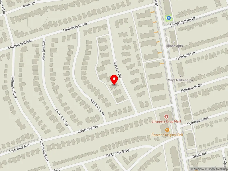 RentSafeTO apartment evaluation map view of 12 ROSSEAU RD in York Centre, Toronto