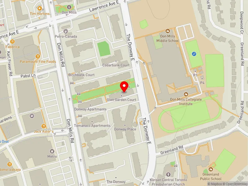 RentSafeTO apartment evaluation map view of 12 THE DONWAY E in Don Valley East, Toronto