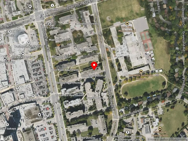 RentSafeTO apartment evaluation satellite view of 12 THE DONWAY E in Don Valley East, Toronto