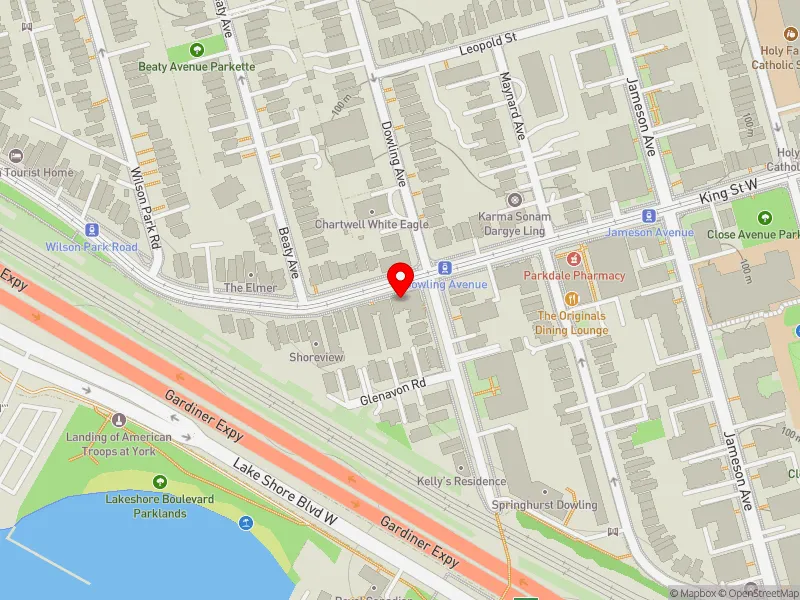 RentSafeTO apartment evaluation map view of 120 DOWLING AVE in Parkdale-High Park, Toronto
