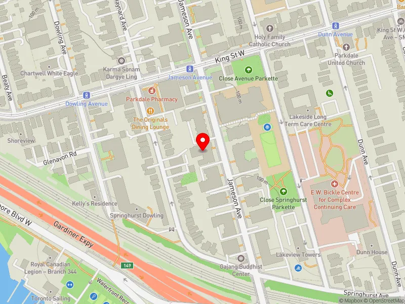 RentSafeTO apartment evaluation map view of 120 JAMESON AVE in Parkdale-High Park, Toronto
