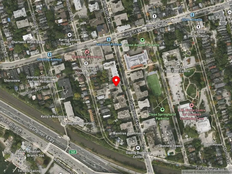 RentSafeTO apartment evaluation satellite view of 120 JAMESON AVE in Parkdale-High Park, Toronto