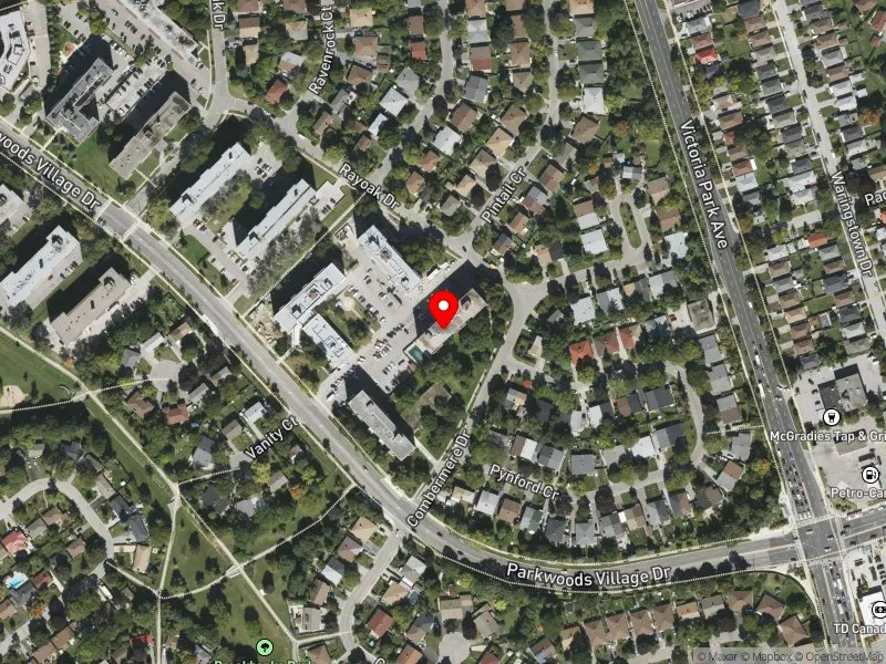 RentSafeTO apartment evaluation satellite view of 121 COMBERMERE DR in Don Valley East, Toronto