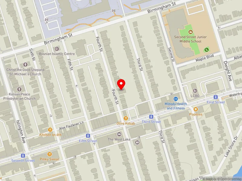 RentSafeTO apartment evaluation map view of 121 FOURTH ST in Etobicoke-Lakeshore, Toronto