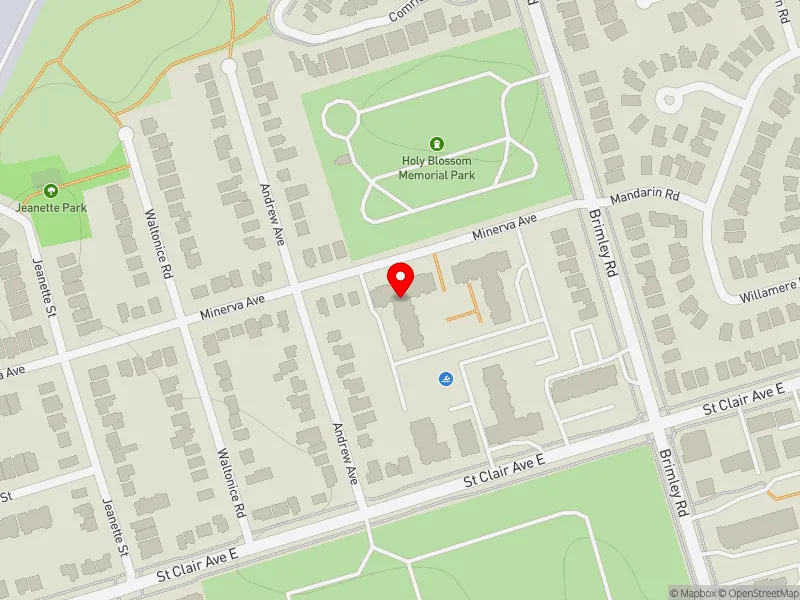 RentSafeTO apartment evaluation map view of 121 MINERVA AVE in Scarborough Southwest, Toronto