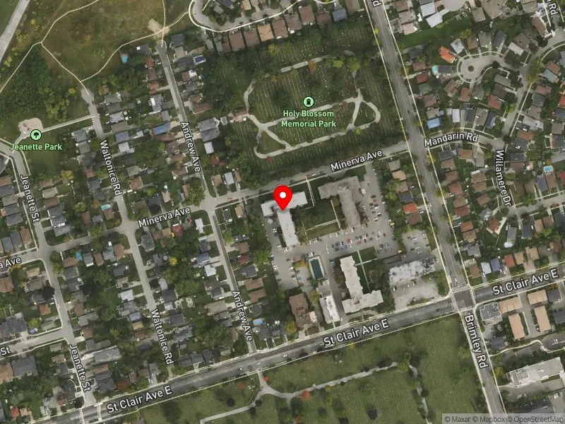 RentSafeTO apartment evaluation satellite view of 121 MINERVA AVE in Scarborough Southwest, Toronto