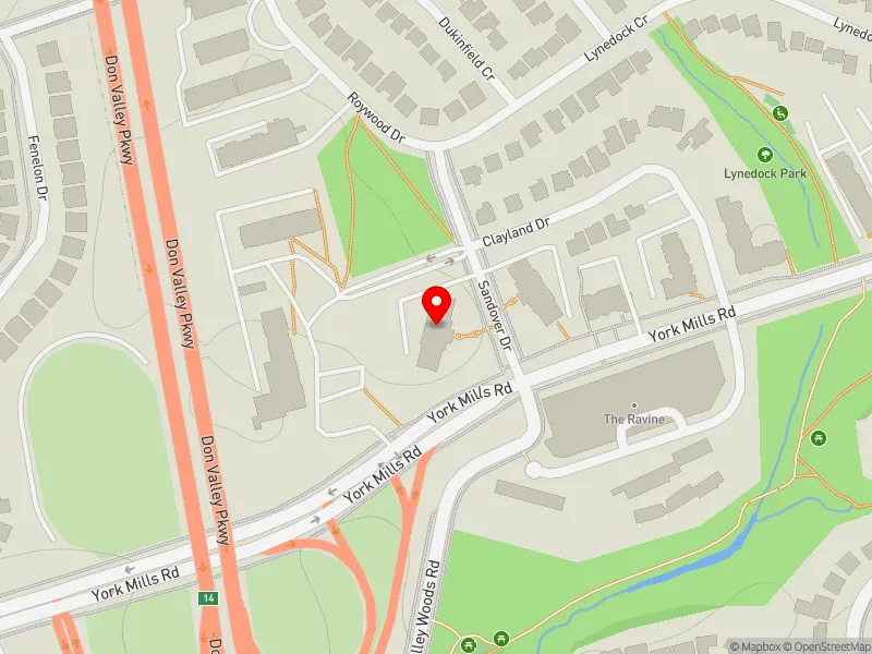RentSafeTO apartment evaluation map view of 1210 YORK MILLS RD in Don Valley East, Toronto