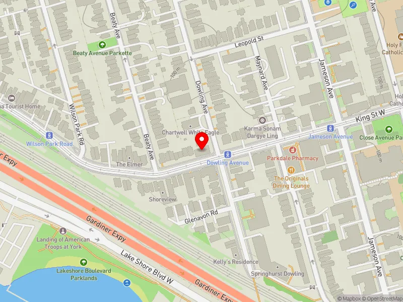 RentSafeTO apartment evaluation map view of 122 DOWLING AVE in Parkdale-High Park, Toronto