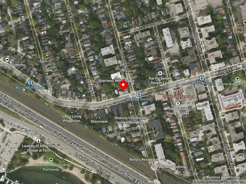 RentSafeTO apartment evaluation satellite view of 122 DOWLING AVE in Parkdale-High Park, Toronto