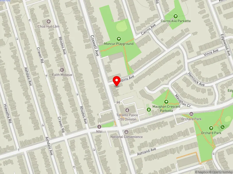 RentSafeTO apartment evaluation map view of 123 COXWELL AVE in Beaches-East York, Toronto