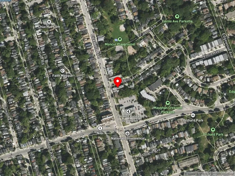 RentSafeTO apartment evaluation satellite view of 123 COXWELL AVE in Beaches-East York, Toronto